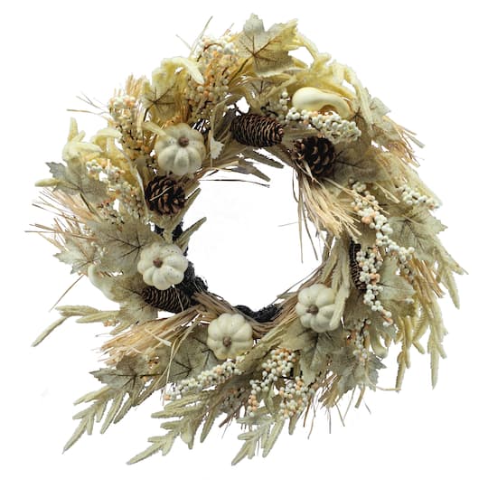 26" Cream Heather & Pumpkin Wreath by Ashland®